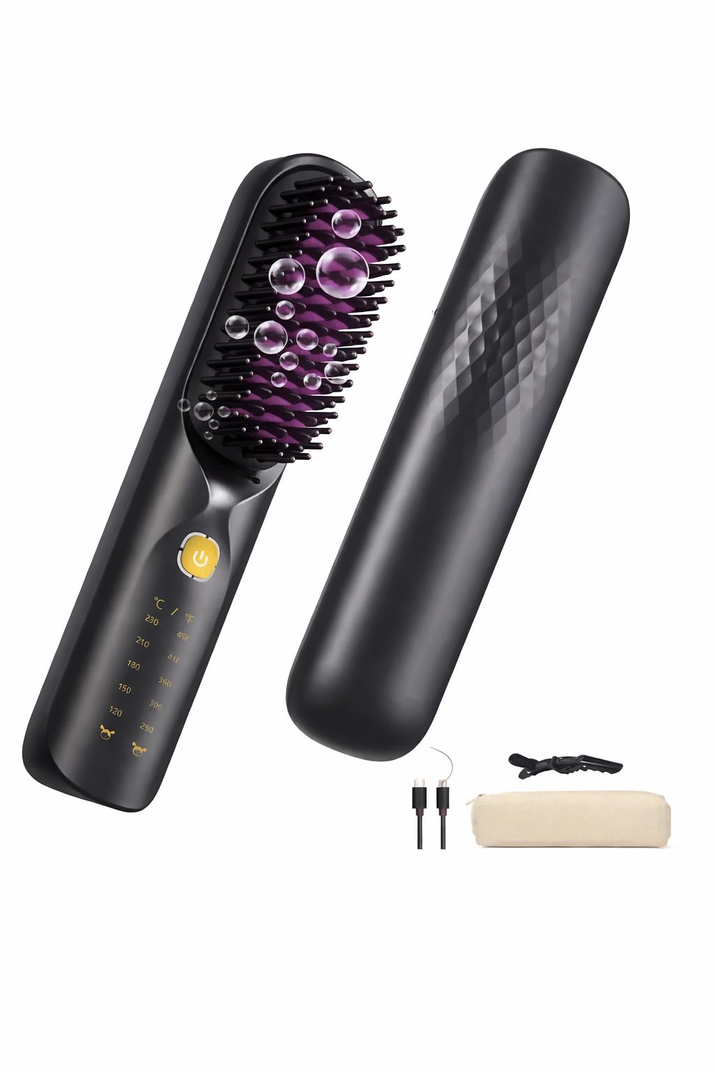 Cepillo alisador de pelo inalámbrico 450 ° F Temperatura ajustable 30s Calentamiento rápido 10000mAh Viaje Peine alisador inalámbrico