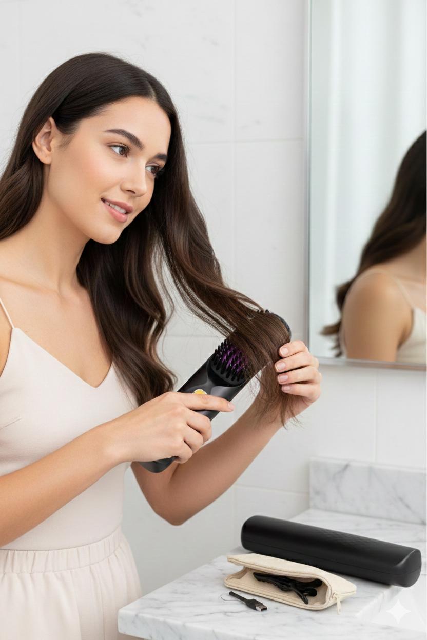 Cepillo alisador de pelo inalámbrico 450 ° F Temperatura ajustable 30s Calentamiento rápido 10000mAh Viaje Peine alisador inalámbrico